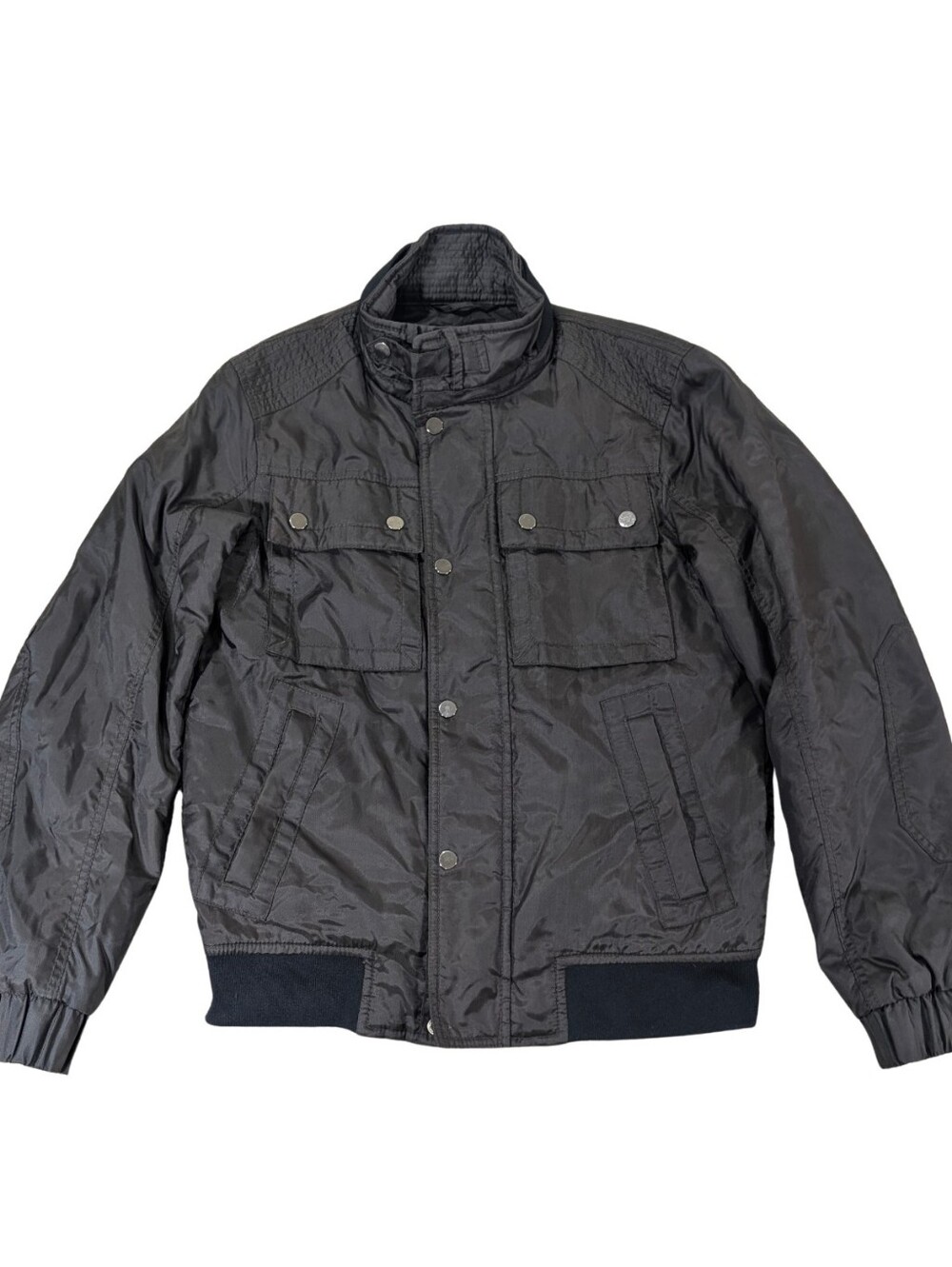 Zara Man Mens Small Dark Brown Utility Flight Bomber Jacket Padded Nylon Coat